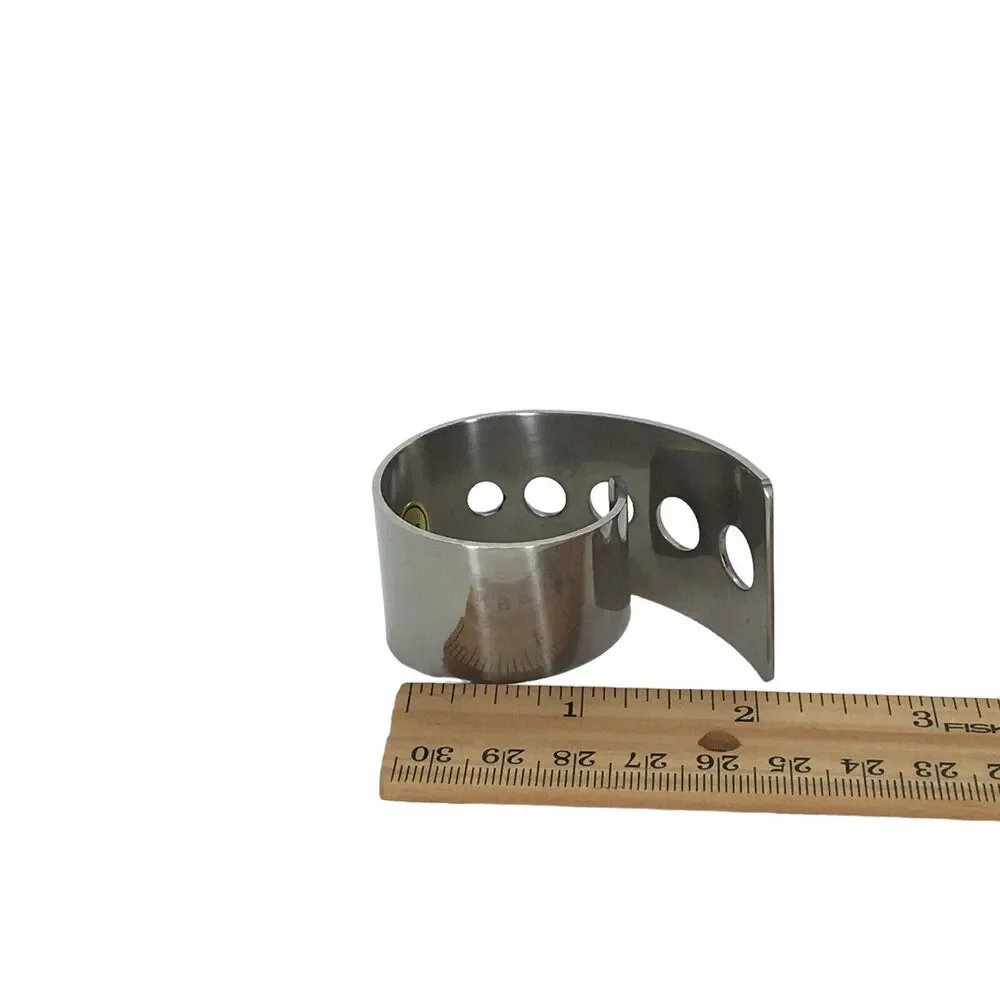 Silver Tone Set of 8 Napkin Rings Holders Curled with Punch Holes Modern Style